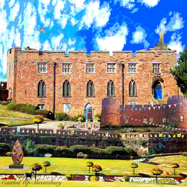 Shrewsbury Landmarks Print: "Castled Up Shrewsbury". Medium size.