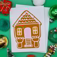 Image 1 of Christmas Holiday Blank Notecards - Gingerbread Cookie Latte Stone Pillar Cottage