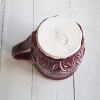 Image 10 of Floral Carved Coffee Cup, 16 Ounce, Ox Blood Red Gardeners Pottery Mug