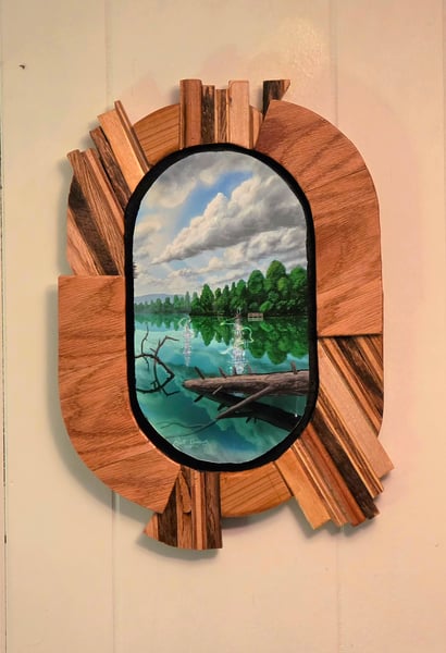 Image of Ambient Pond - Round Floating Custom Frame Wood Piece 1/1