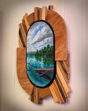 Image of Ambient Pond - Round Floating Custom Frame Wood Piece 1/1