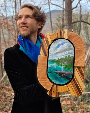 Image of Ambient Pond - Round Floating Custom Frame Wood Piece 1/1