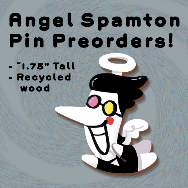 Image of Spamton Angel Wooden Pin Preorder
