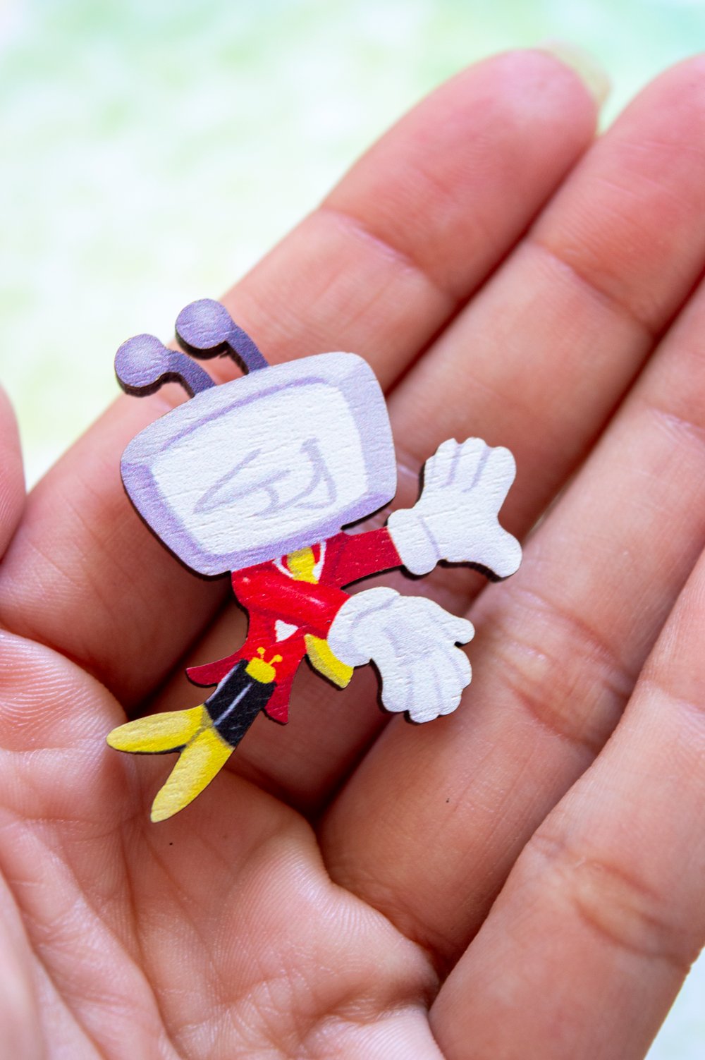 Image of Spamton Angel Wooden Pin Preorder