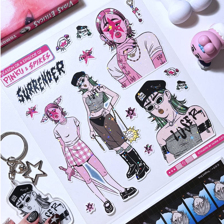 Image of Pinku & Spikes sticker sheet (kiss cut)