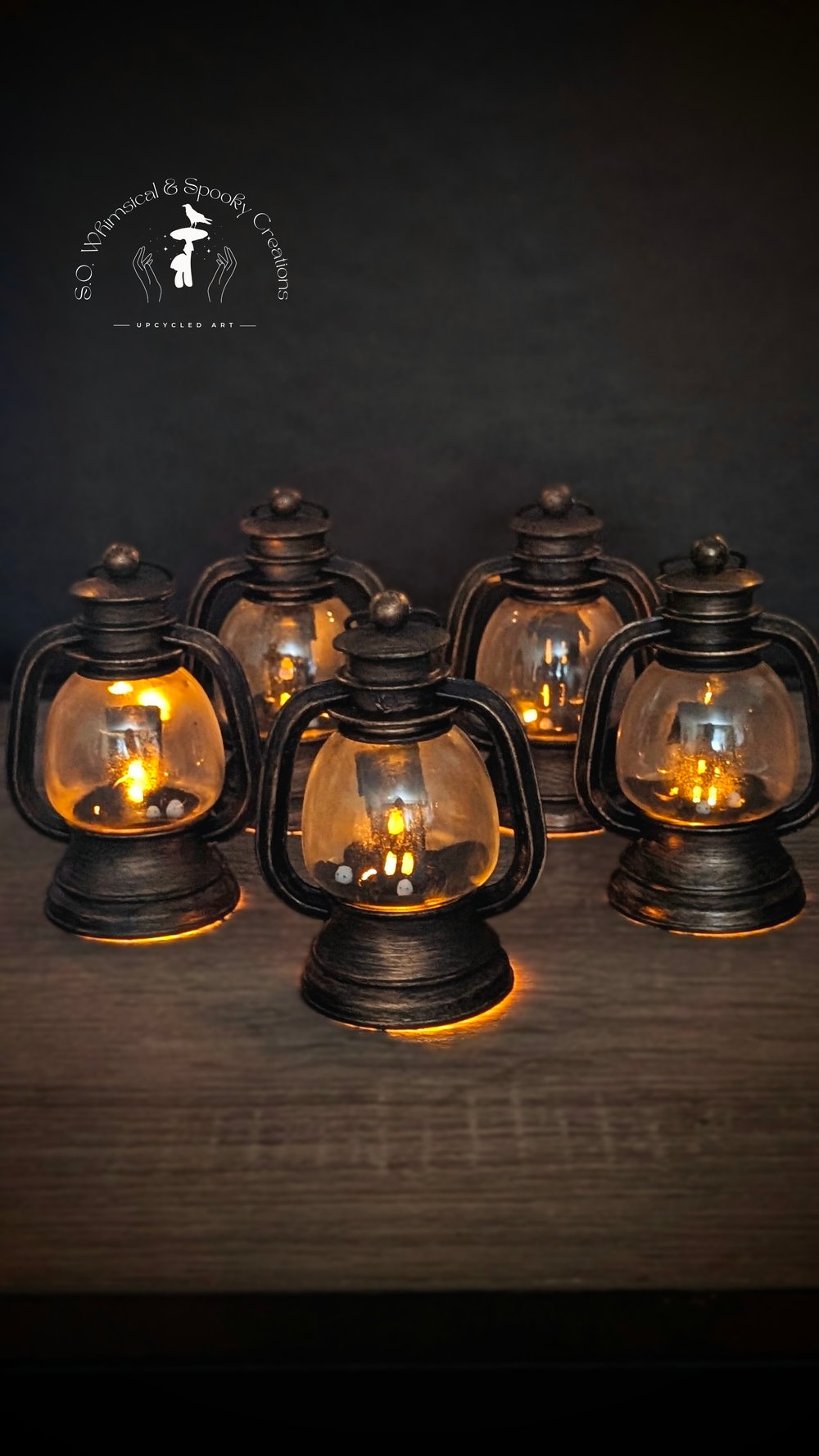 Image of (FREE U.S. SHIPPING) Miniature, Light Up Grungy Ghost Lantern Ornaments/Displays (Haunted Houses)