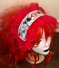 Image 1 of angel autopsy “mutilation is salvation” headdress (white x red)