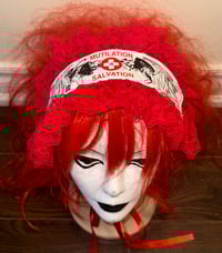Image 3 of angel autopsy “mutilation is salvation” headdress (white x red)