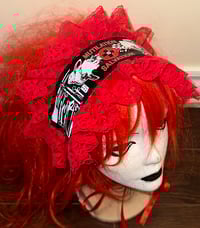 Image 1 of angel autopsy “mutilation is salvation” headdress (black x red)