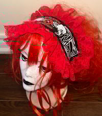 Image 2 of angel autopsy “mutilation is salvation” headdress (black x red)