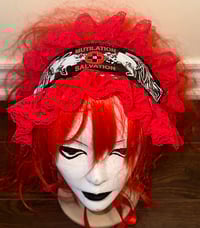 Image 3 of angel autopsy “mutilation is salvation” headdress (black x red)