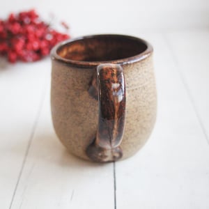 Image of Rustic Brown Raw Stoneware Pottery Mug, 14 Ounce Handmade, Made in USA