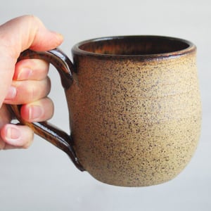 Image of Rustic Brown Raw Stoneware Pottery Mug, 14 Ounce Handmade, Made in USA