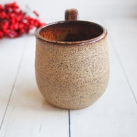 Image 3 of Rustic Brown Raw Stoneware Pottery Mug, 14 Ounce Handmade, Made in USA
