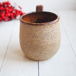 Image of Rustic Brown Raw Stoneware Pottery Mug, 14 Ounce Handmade, Made in USA