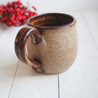 Image 6 of Rustic Brown Raw Stoneware Pottery Mug, 14 Ounce Handmade, Made in USA