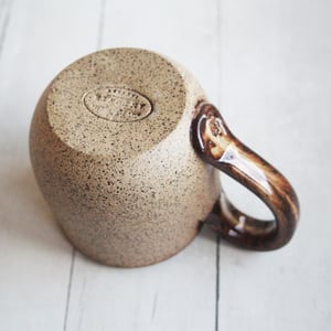 Image of Rustic Brown Raw Stoneware Pottery Mug, 14 Ounce Handmade, Made in USA