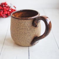 Image 7 of Rustic Brown Raw Stoneware Pottery Mug, 14 Ounce Handmade, Made in USA