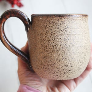 Image of Rustic Brown Raw Stoneware Pottery Mug, 14 Ounce Handmade, Made in USA