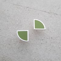 Image 1 of Small New Quarter Studs in Soft Earthy Green or Aubergine