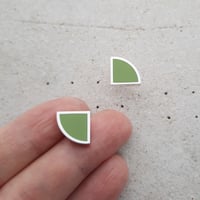 Image 3 of Small New Quarter Studs in Soft Earthy Green or Aubergine