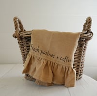 Image 1 of ruffled linen towel - fresh pastries + coffee