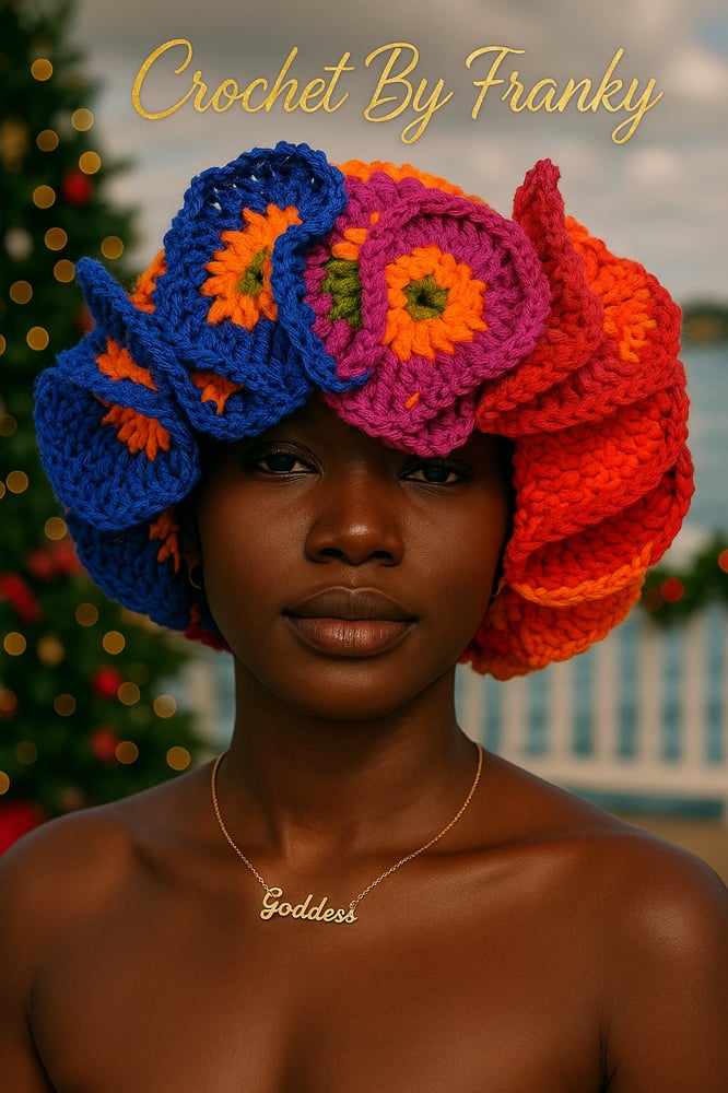 Image of (Pre order only )Xxl ruffle hats Candy denim rainbow 