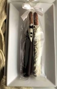 Image 2 of Bride and groom chocolate covered pretzel wedding favors, 25 sets