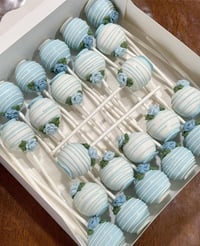 Image 1 of Blue Rose Chocolate Dipped Treat Package: Baby Shower Cake Pops
