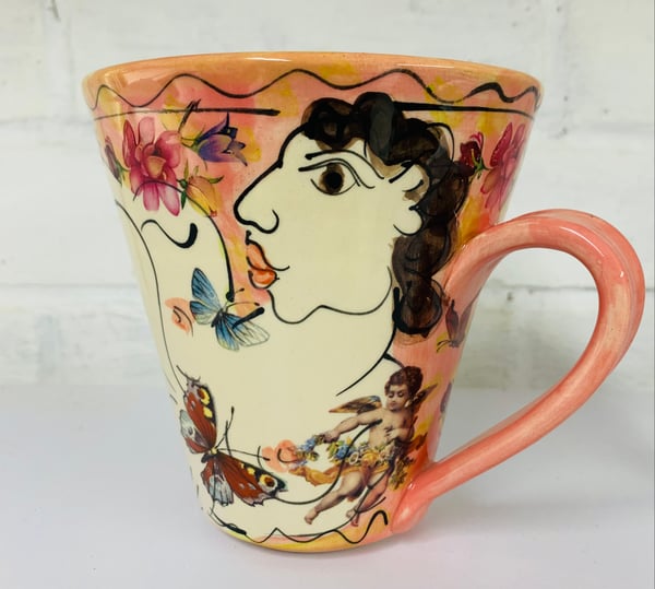 Image of Tall pink figurative mug