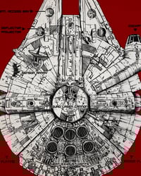 Image 2 of Millennium Falcon Schematic - Red Variant - Fine Art Print