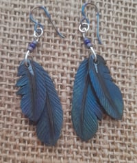 Image 1 of Leather feather earrings-crow #2