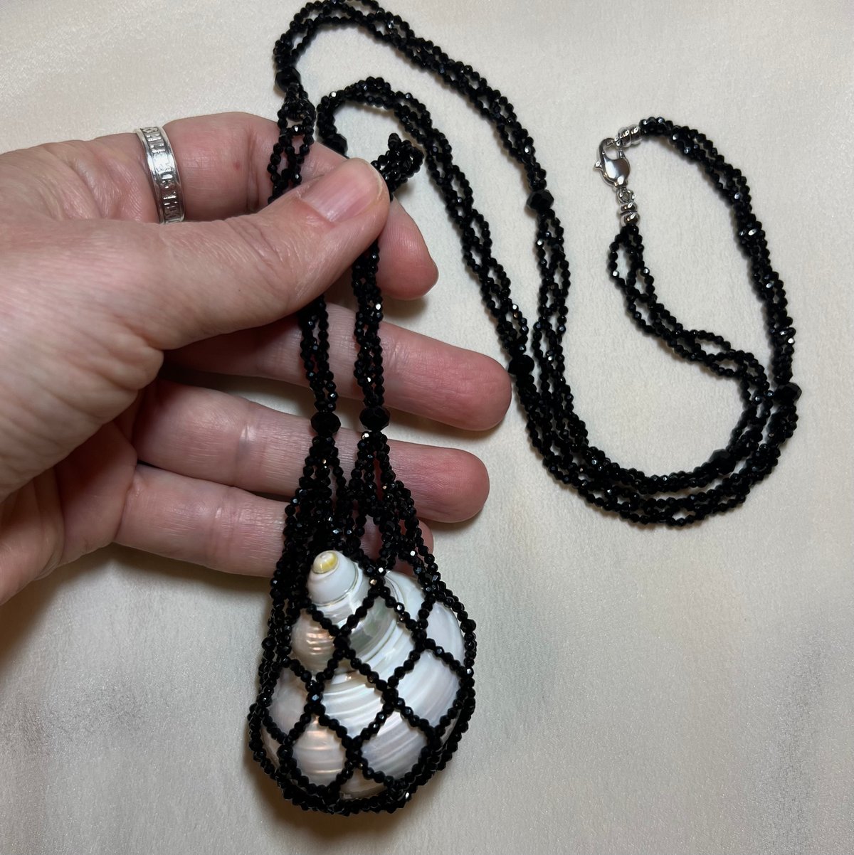 Image of Dream catcher necklace (cream or black beads)