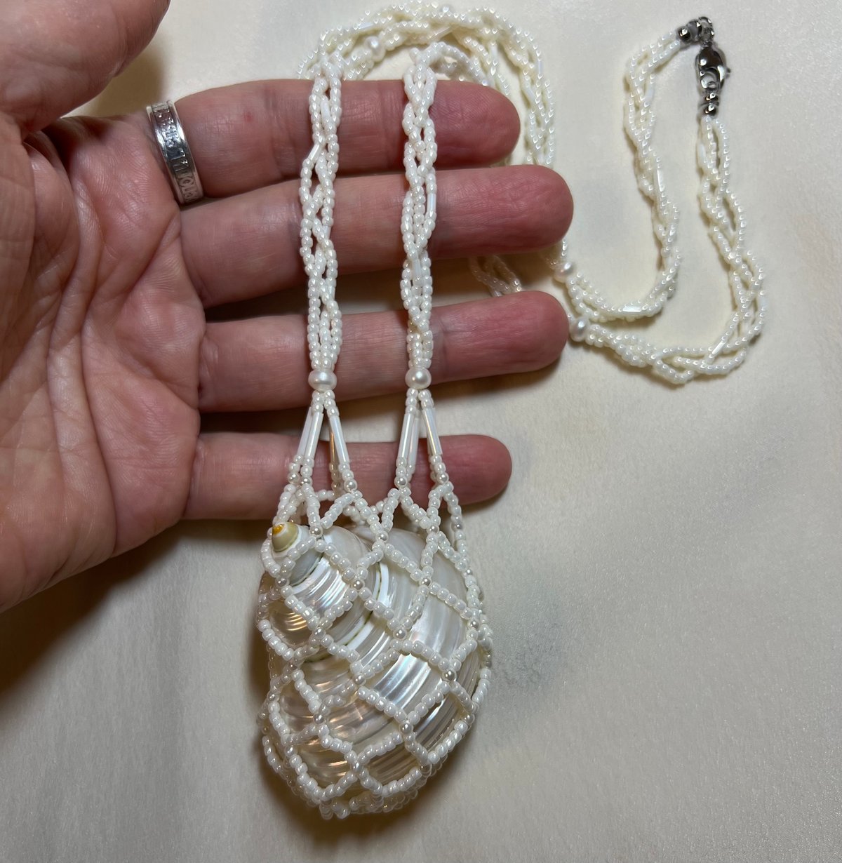 Image of Dream catcher necklace (cream or black beads)