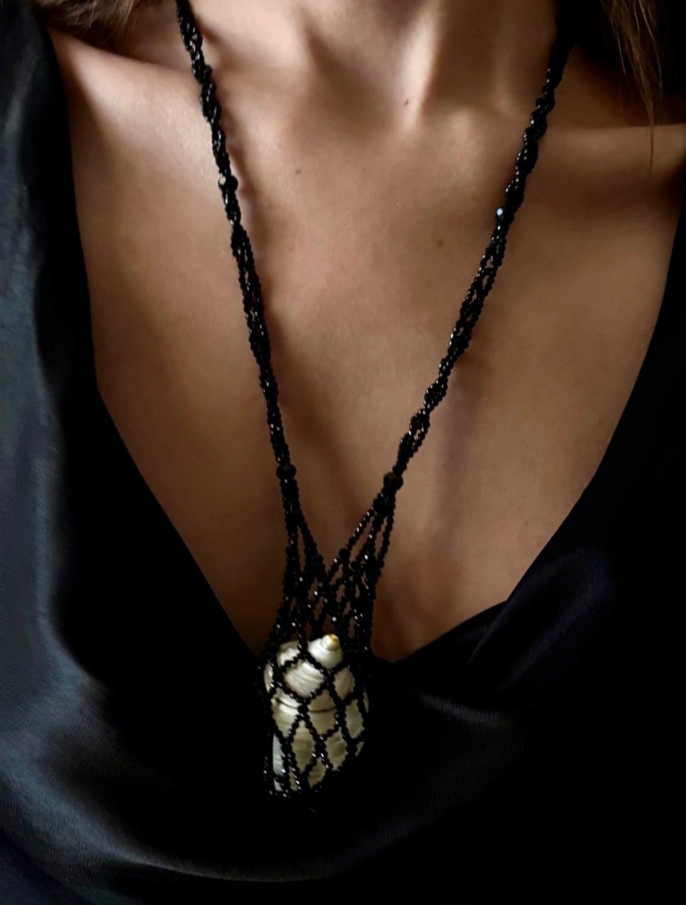 Image of Dream catcher necklace (cream or black beads)