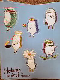 Image 1 of Hedgehogs in Hats sticker sheet