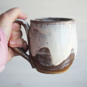 Image of Rustic Pottery Mug in Marshmallow Glaze, 14 oz. Handcrafted Coffee Cup, Made in USA