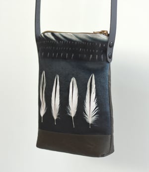 Image of Oystercatcher feathers, crossbody velvet and waxed canvas phone bag