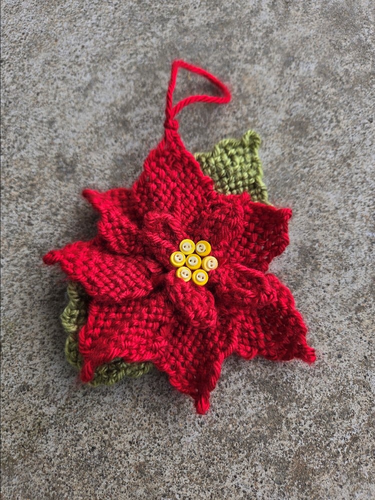 Image of Poinsettia, Handwoven Ornament, Handmade