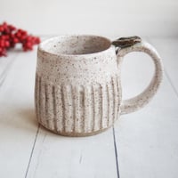 Image 1 of Hand Carved Speckled Pottery Mug in Matte White Glaze, 12 Ounce Rustic White Speckled Coffee Cup