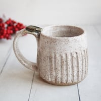 Image 2 of Hand Carved Speckled Pottery Mug in Matte White Glaze, 12 Ounce Rustic White Speckled Coffee Cup