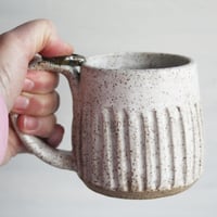 Image 8 of Hand Carved Speckled Pottery Mug in Matte White Glaze, 12 Ounce Rustic White Speckled Coffee Cup