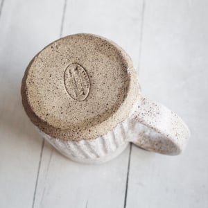 Image of Hand Carved Speckled Pottery Mug in Matte White Glaze, 14 Ounce Rustic White Speckled Coffee Cup