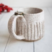 Image 4 of Hand Carved Speckled Pottery Mug in Matte White Glaze, 12 Ounce Rustic White Speckled Coffee Cup