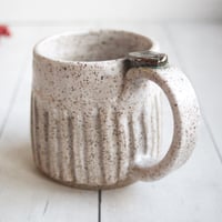 Image 5 of Hand Carved Speckled Pottery Mug in Matte White Glaze, 12 Ounce Rustic White Speckled Coffee Cup