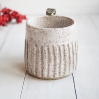 Image 3 of Hand Carved Speckled Pottery Mug in Matte White Glaze, 12 Ounce Rustic White Speckled Coffee Cup