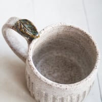 Image 9 of Hand Carved Speckled Pottery Mug in Matte White Glaze, 12 Ounce Rustic White Speckled Coffee Cup