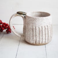 Image 7 of Hand Carved Speckled Pottery Mug in Matte White Glaze, 12 Ounce Rustic White Speckled Coffee Cup
