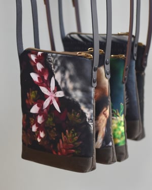 Image of Starflower, crossbody velvet and waxed canvas phone bag