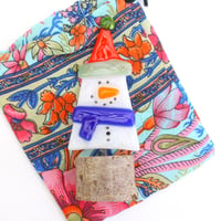 Image 2 of Fused glass Christmas decoration Santa or snowman in wooden stand
